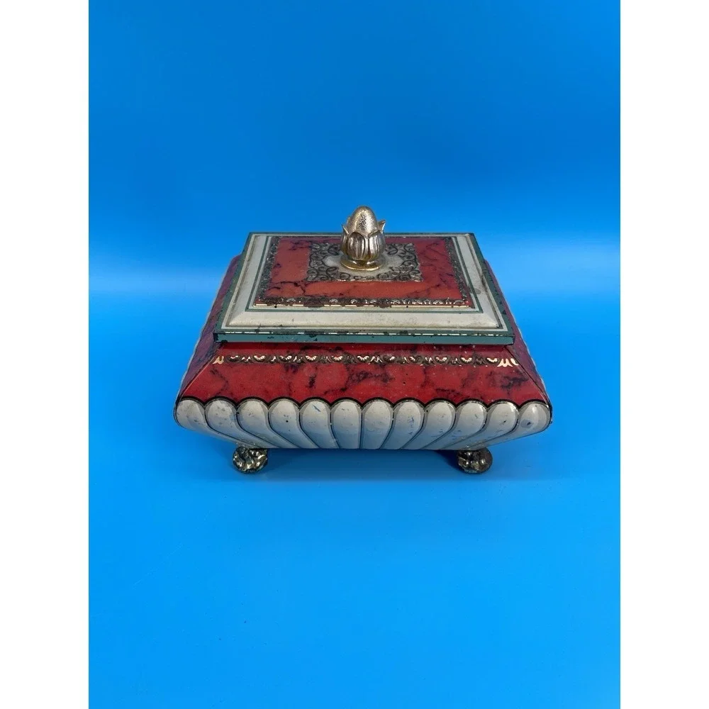 VTG Blue Bird Confectionery Tin Candy Box England Red White Footed Trinket